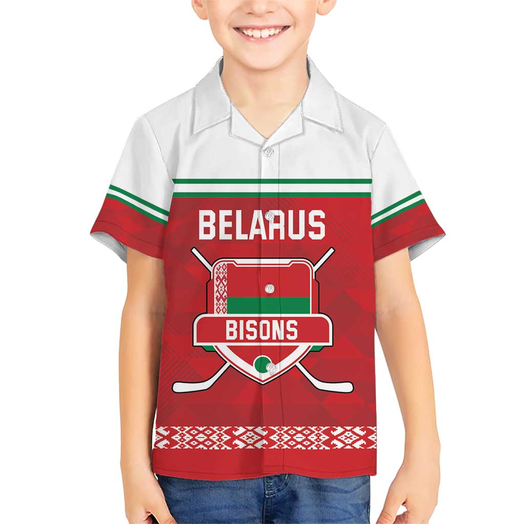 Custom Belarus Ice Hockey Kid Hawaiian Shirt 2025 Go Bisons Red Version