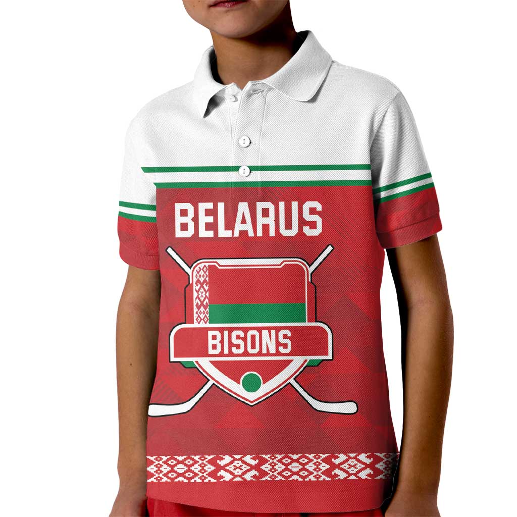 Custom Belarus Ice Hockey Kid Polo Shirt 2025 Go Bisons Red Version