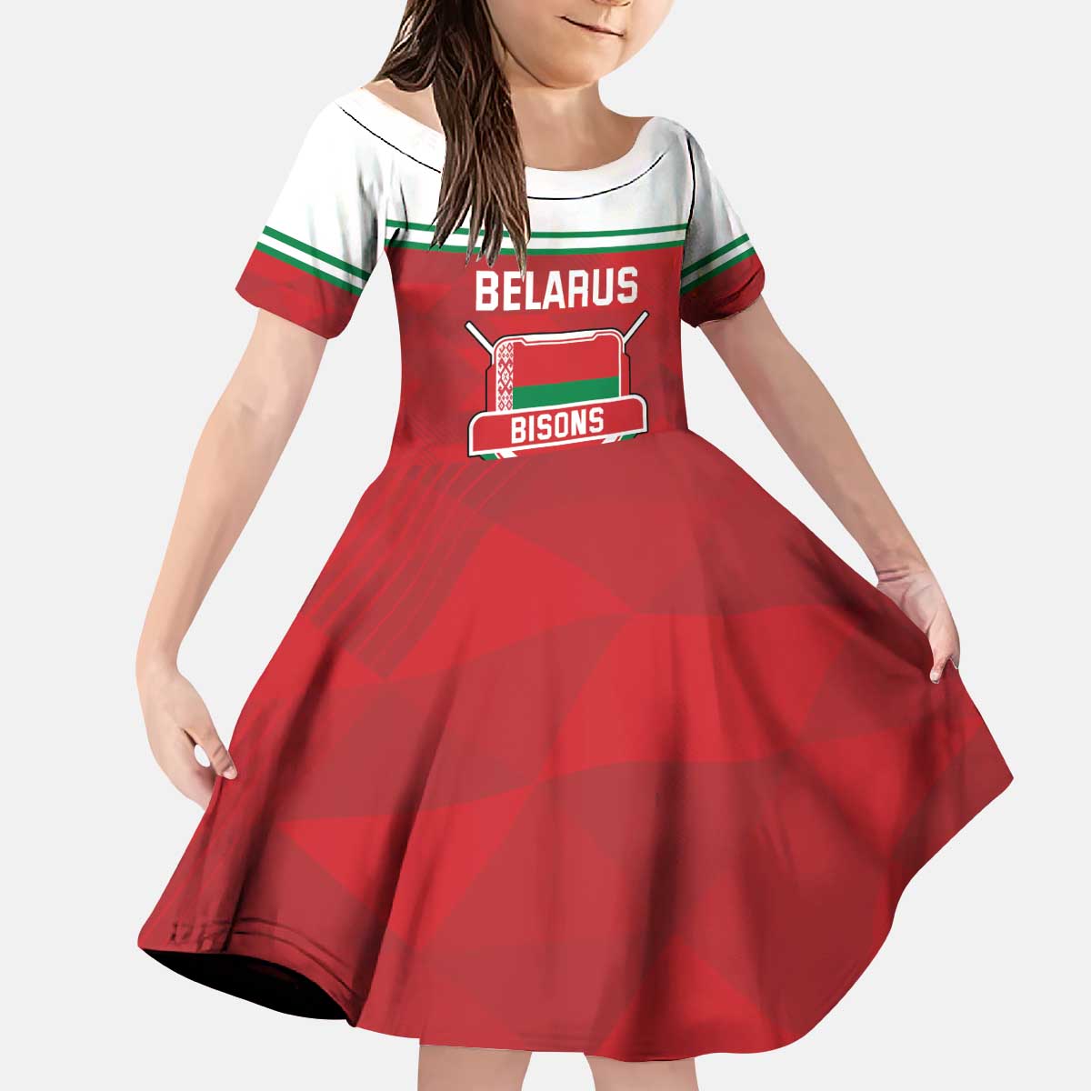 Custom Belarus Ice Hockey Kid Short Sleeve Dress 2025 Go Bisons Red Version