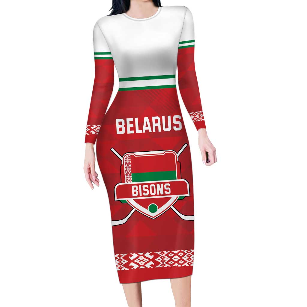 Custom Belarus Ice Hockey Long Sleeve Bodycon Dress 2025 Go Bisons Red Version