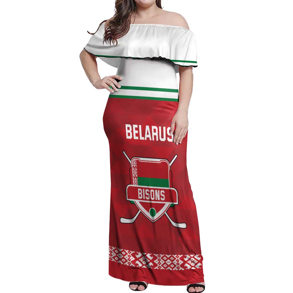 Custom Belarus Ice Hockey Off Shoulder Maxi Dress 2025 Go Bisons Red Version