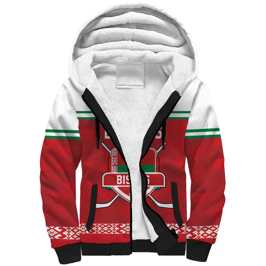 Custom Belarus Ice Hockey Sherpa Hoodie 2025 Go Bisons Red Version