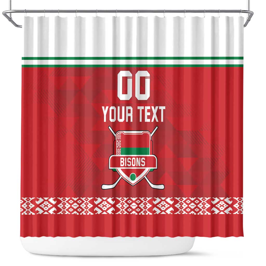 Custom Belarus Ice Hockey Shower Curtain 2025 Go Bisons Red Version