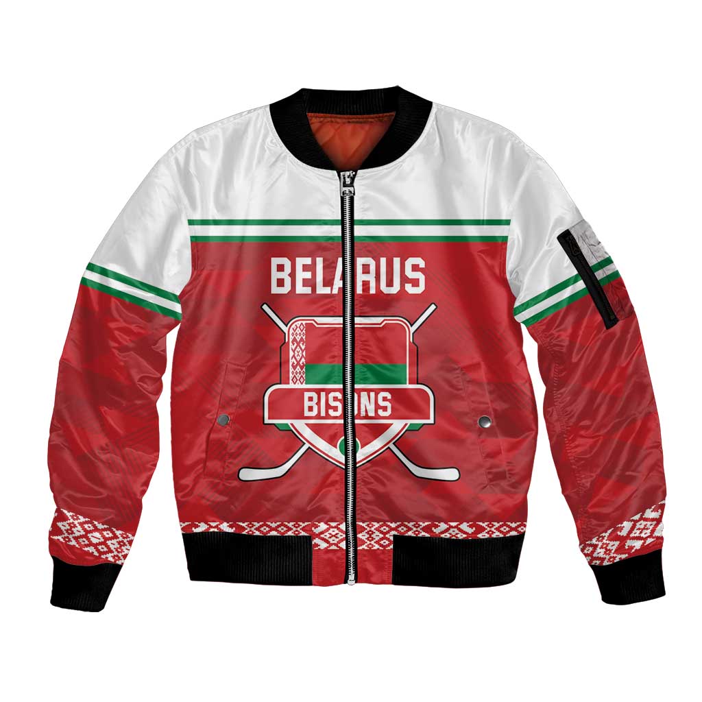 Custom Belarus Ice Hockey Sleeve Zip Bomber Jacket 2025 Go Bisons Red Version