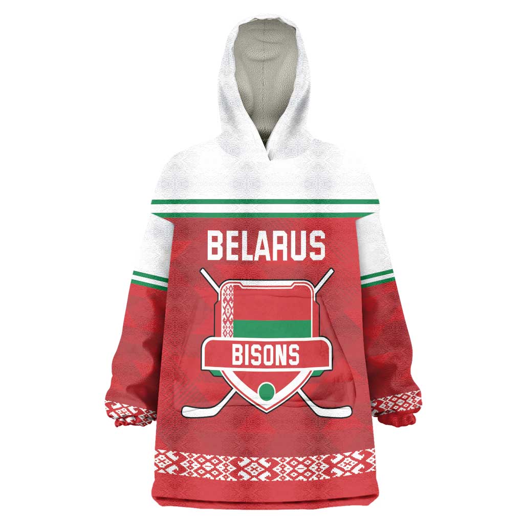 Custom Belarus Ice Hockey Wearable Blanket Hoodie 2025 Go Bisons Red Version