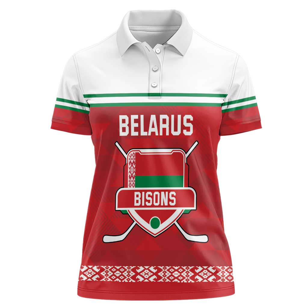 Custom Belarus Ice Hockey Women Polo Shirt 2025 Go Bisons Red Version