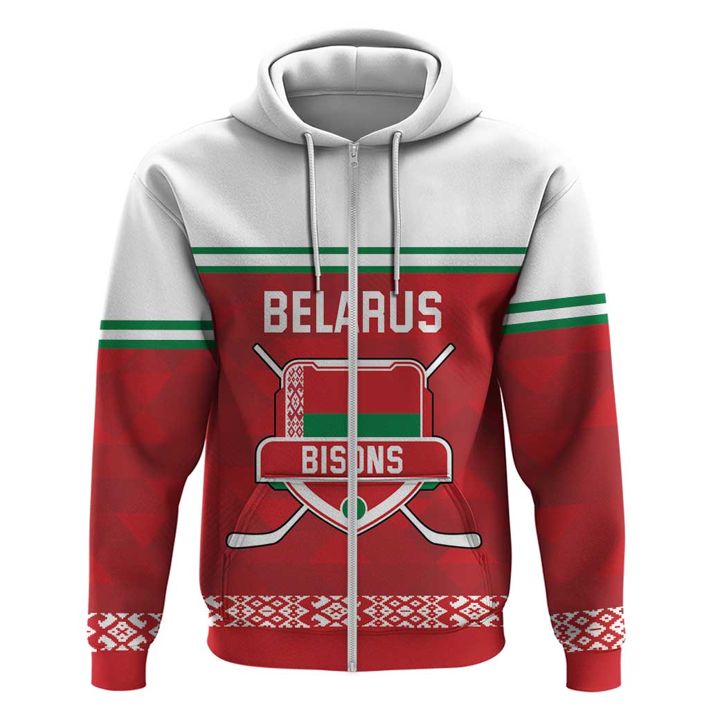 Custom Belarus Ice Hockey Zip Hoodie 2025 Go Bisons Red Version