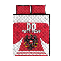 Red and white quilted duvet with two matching pillow shams, custom text and lion emblem