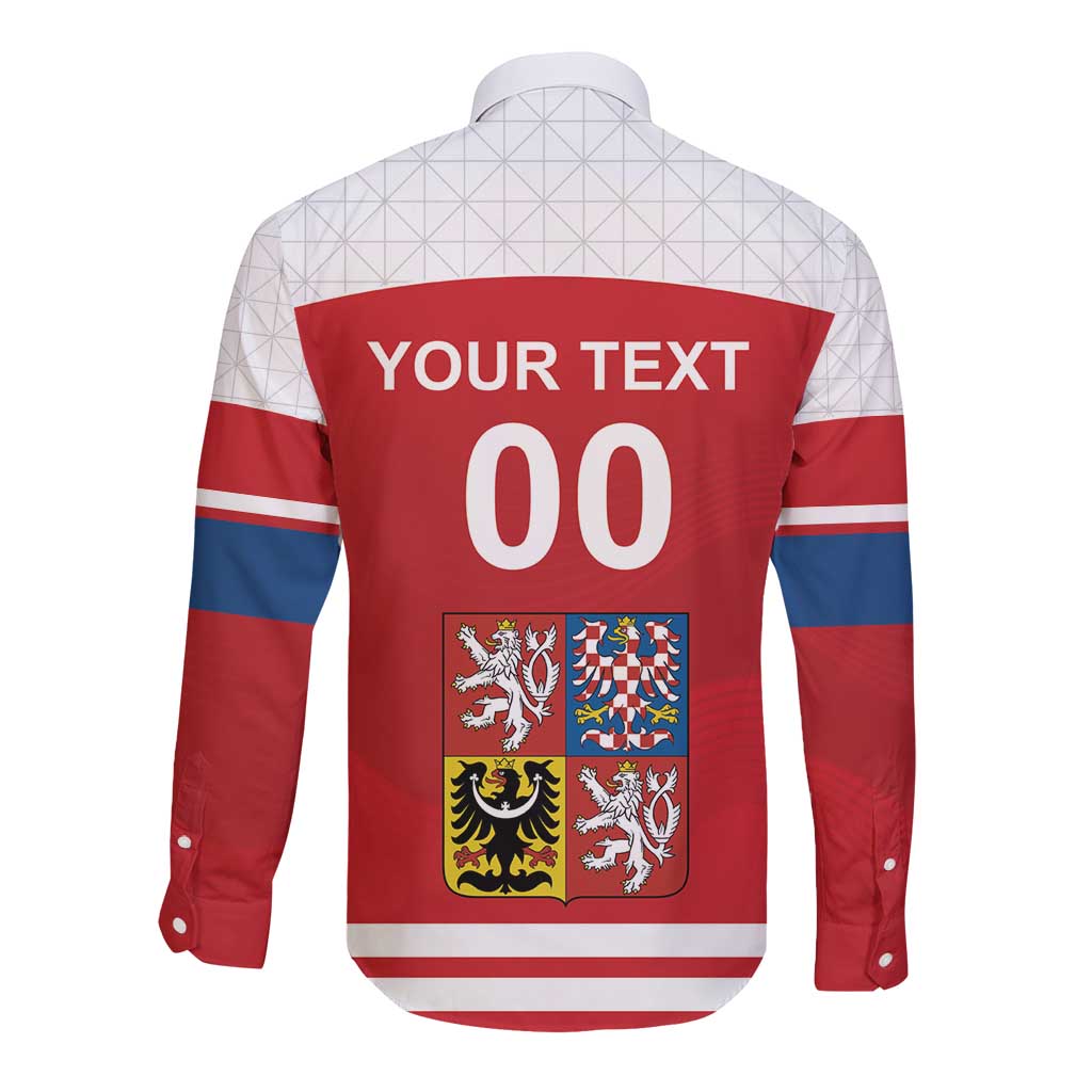 Red long-sleeve button hockey shirt with 'YOUR TEXT', number 00, and Czech crest