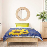 Blue sunflower duvet cover with lime pillow and large yellow sunflower motif