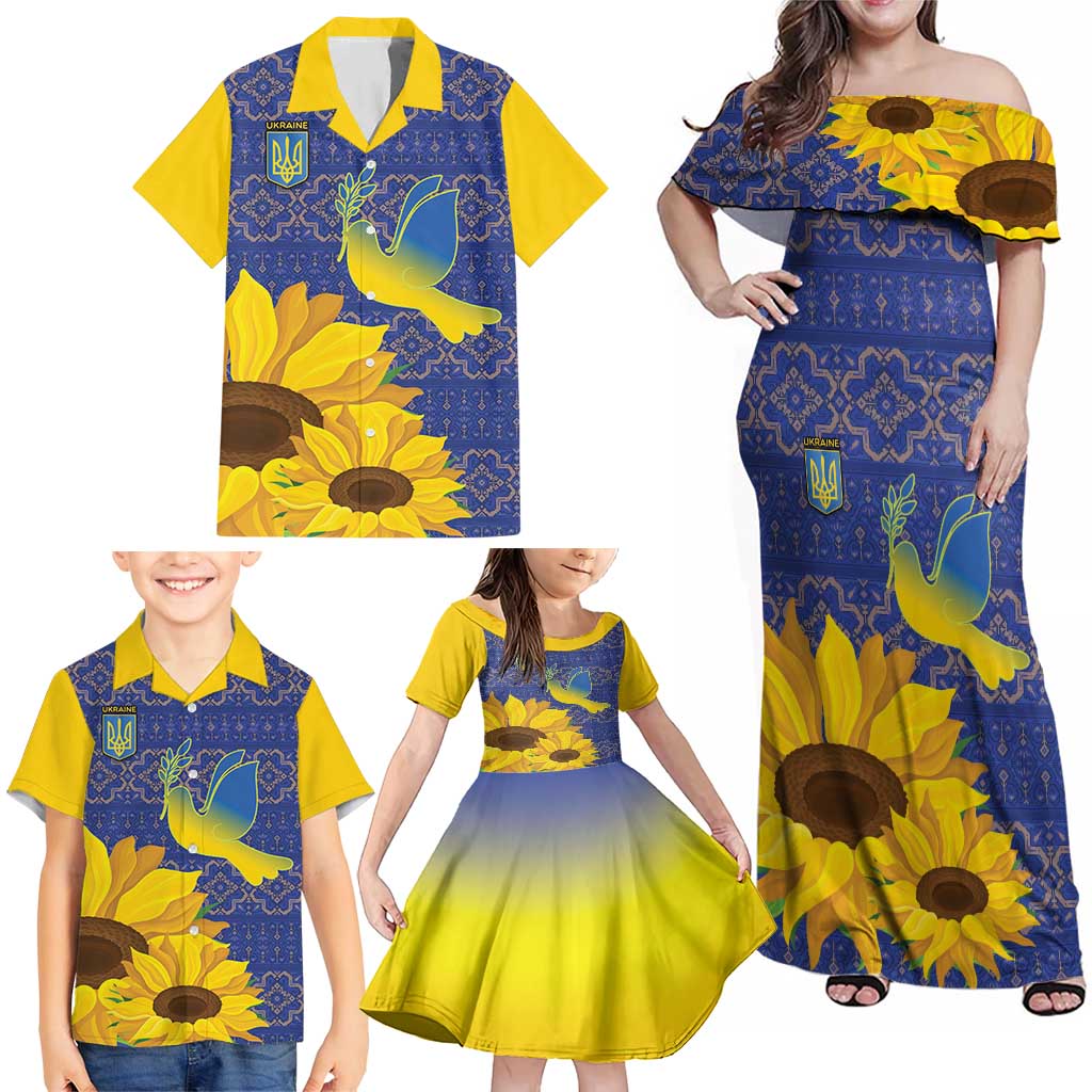 Ukraine Peace Dove Family Matching Off Shoulder Maxi Dress and Hawaiian Shirt Ukraine Sunflower With Folk Patterns - Wonder Print Shop