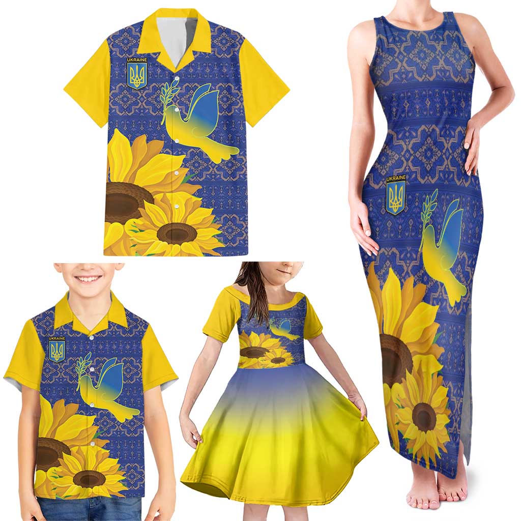 Ukraine Peace Dove Family Matching Tank Maxi Dress and Hawaiian Shirt Ukraine Sunflower With Folk Patterns - Wonder Print Shop