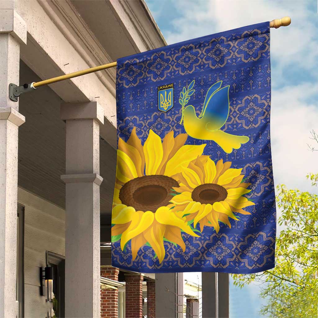 Ukraine Peace Dove Garden Flag Ukraine Sunflower With Folk Patterns - Wonder Print Shop