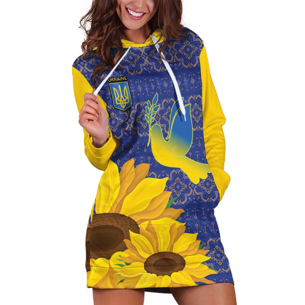 Ukraine Peace Dove Hoodie Dress Ukraine Sunflower With Folk Patterns - Wonder Print Shop