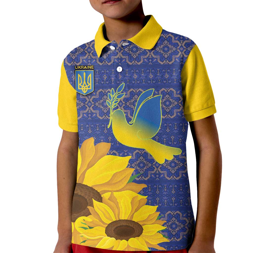 Ukraine Peace Dove Kid Polo Shirt Ukraine Sunflower With Folk Patterns - Wonder Print Shop