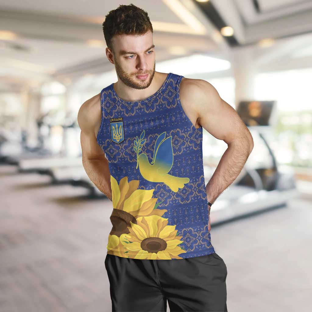 Ukraine Peace Dove Men Tank Top Ukraine Sunflower With Folk Patterns - Wonder Print Shop