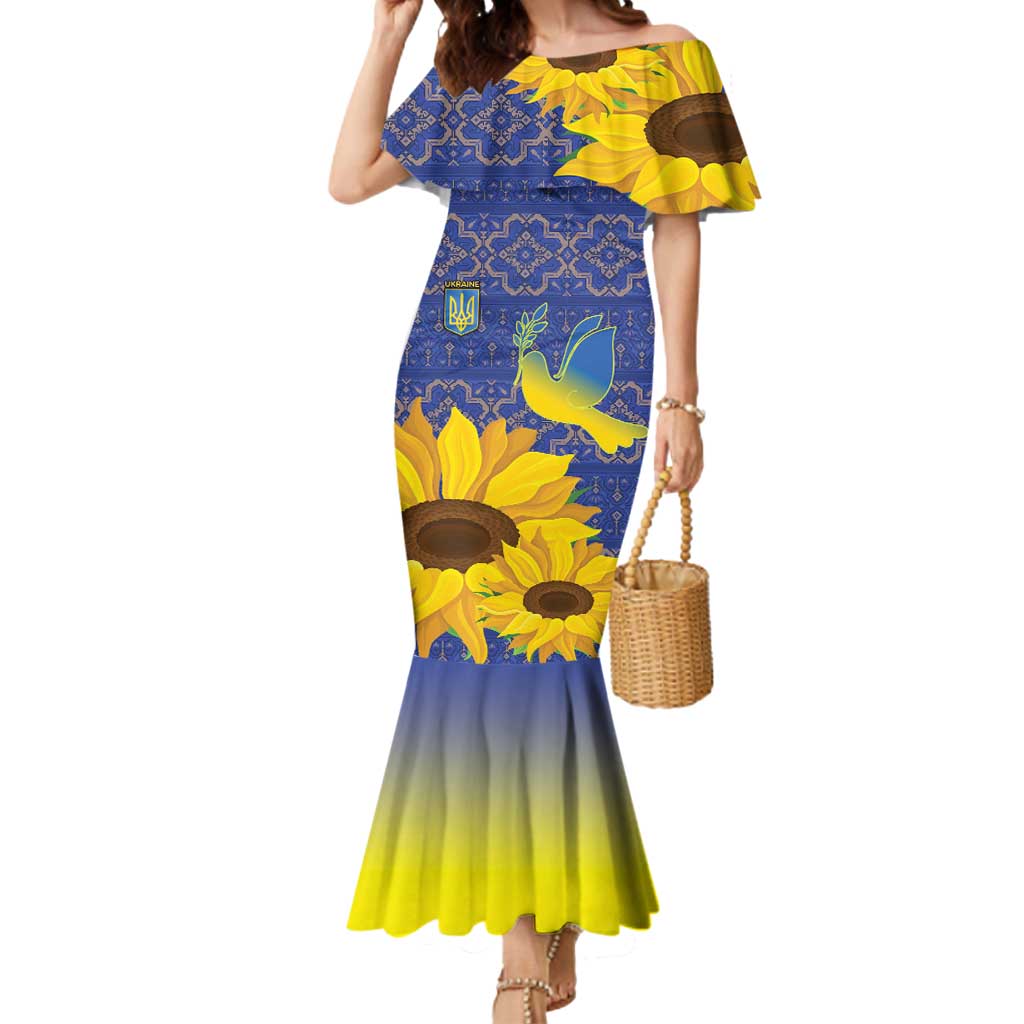 Ukraine Peace Dove Mermaid Dress Ukraine Sunflower With Folk Patterns - Wonder Print Shop