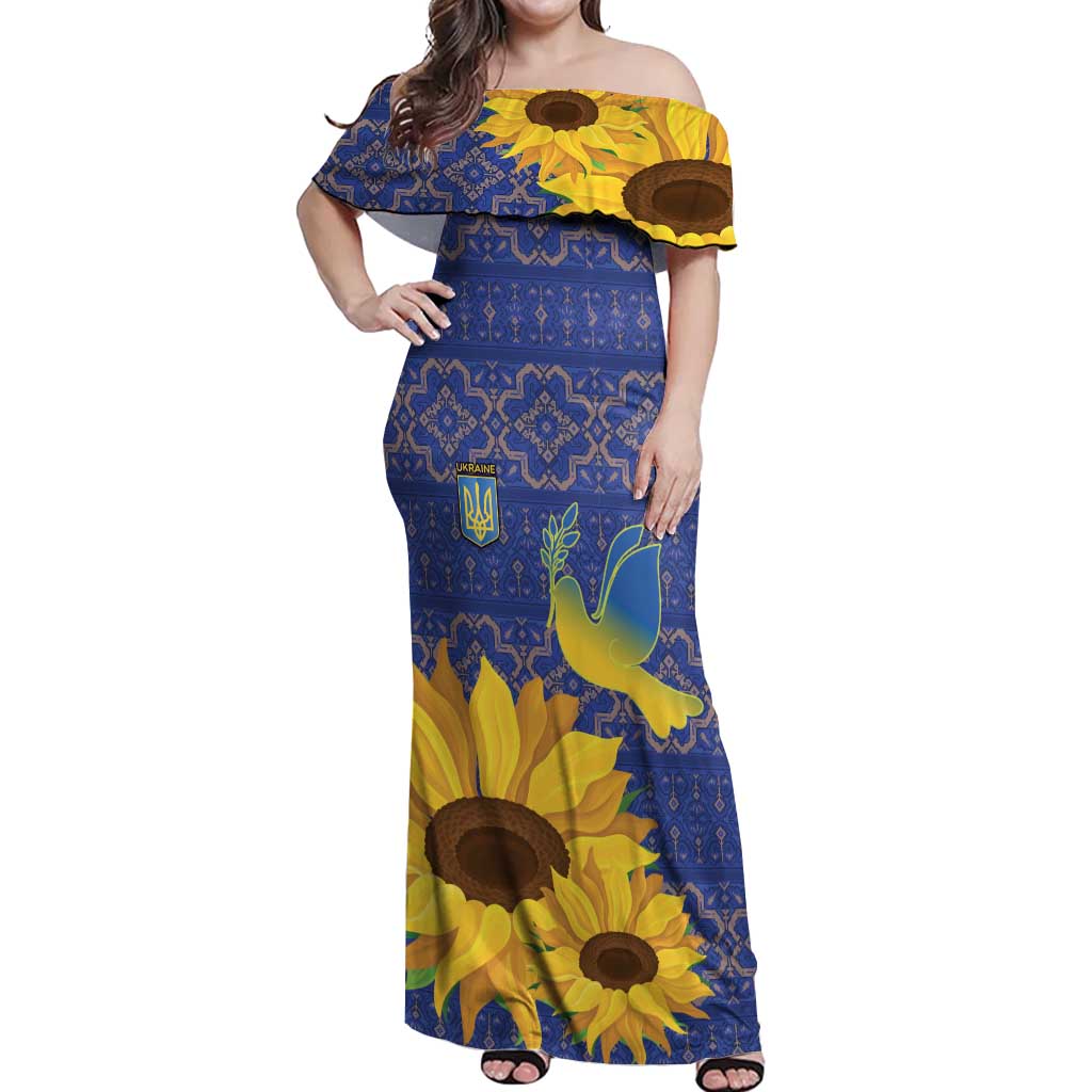 Ukraine Peace Dove Off Shoulder Maxi Dress Ukraine Sunflower With Folk Patterns - Wonder Print Shop