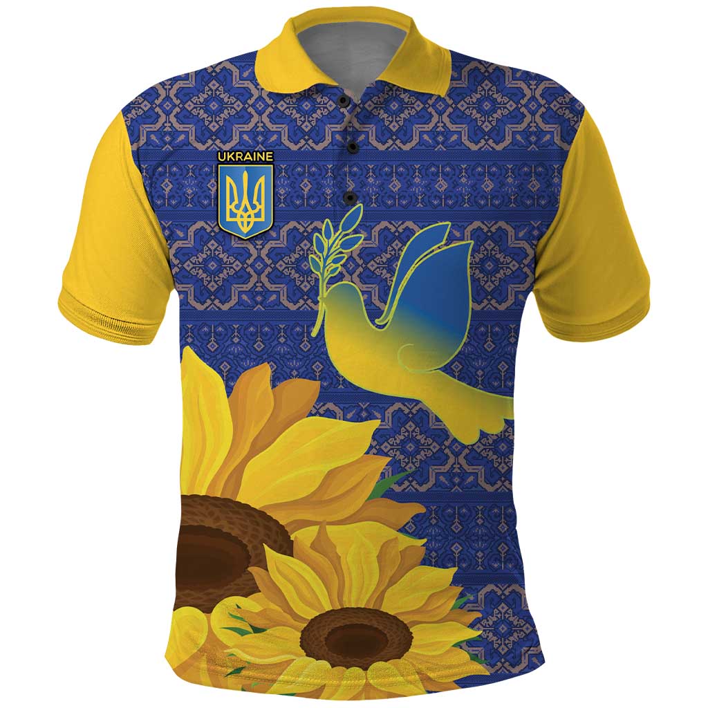 Ukraine Peace Dove Polo Shirt Ukraine Sunflower With Folk Patterns - Wonder Print Shop