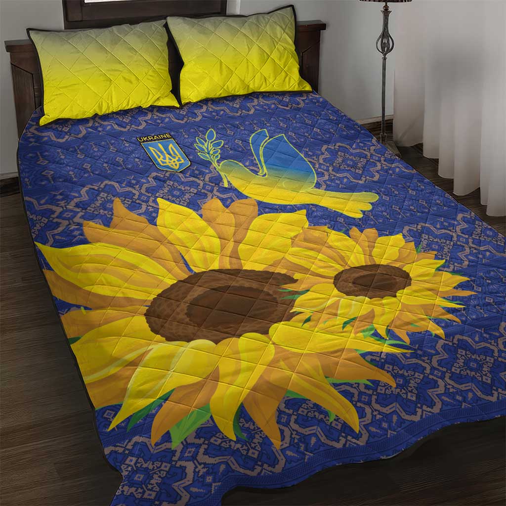 Ukraine Peace Dove Quilt Bed Set Ukraine Sunflower With Folk Patterns - Wonder Print Shop