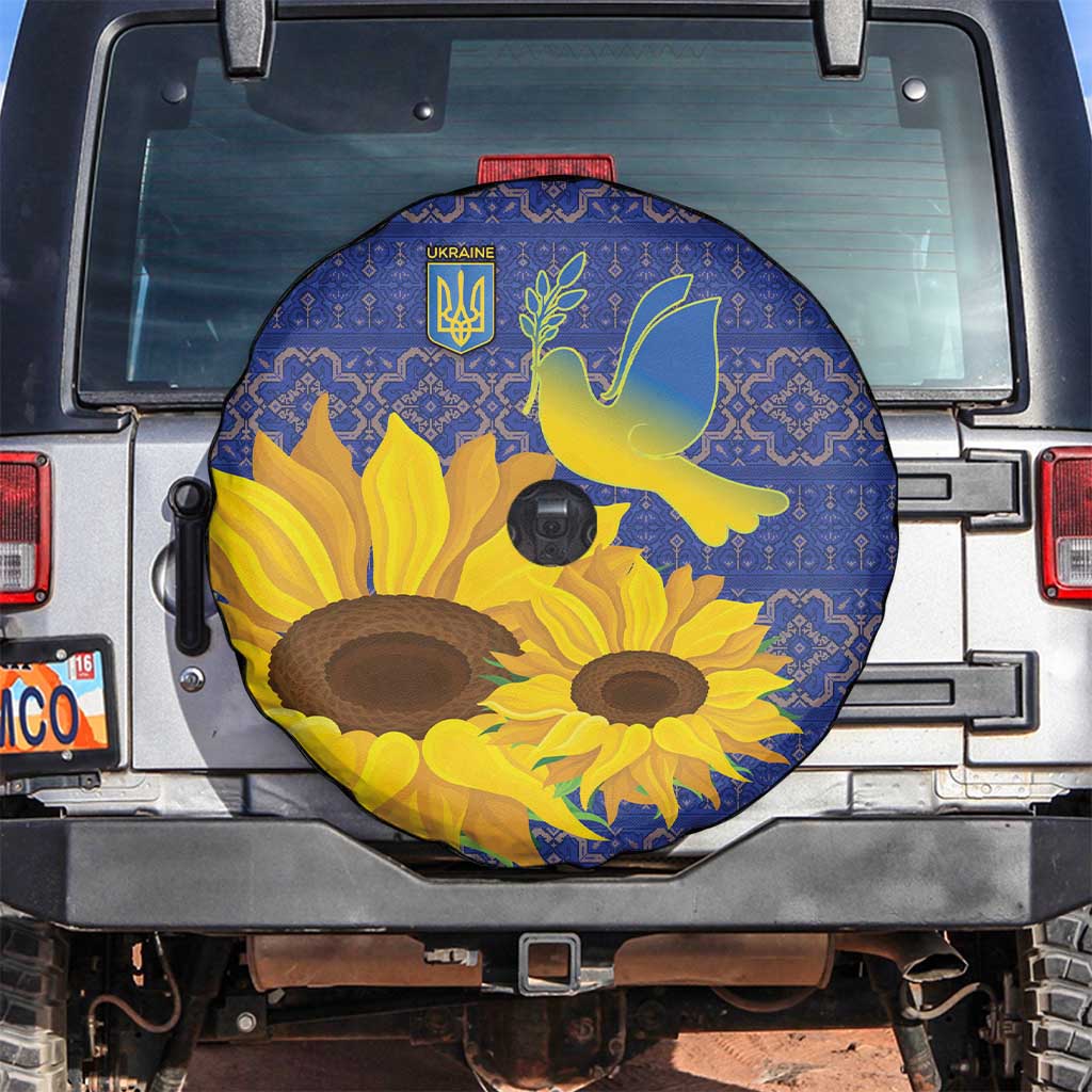 Ukraine Peace Dove Spare Tire Cover Ukraine Sunflower With Folk Patterns - Wonder Print Shop