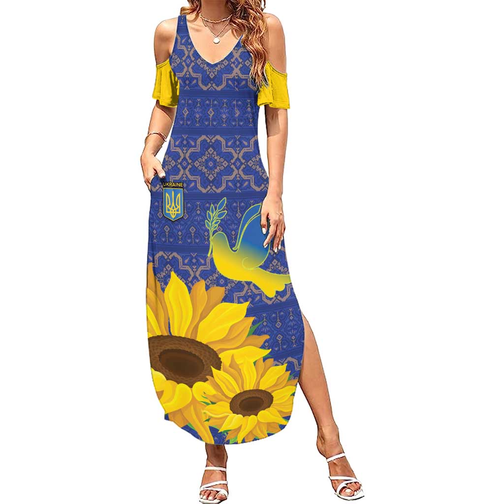 Ukraine Peace Dove Summer Maxi Dress Ukraine Sunflower With Folk Patterns - Wonder Print Shop