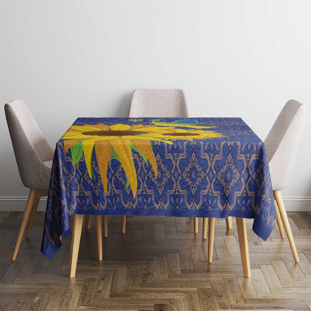 Blue folk-pattern tablecloth with yellow sunflower sections