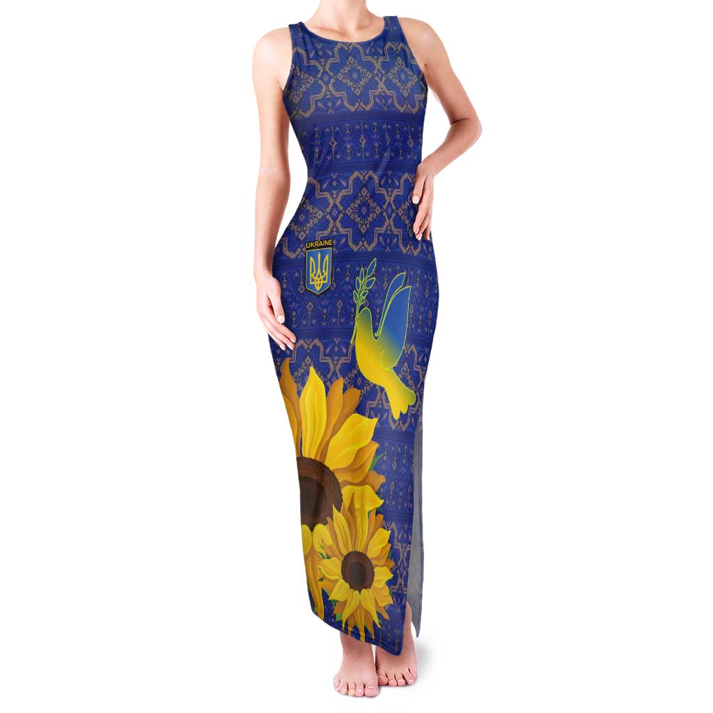 Ukraine Peace Dove Tank Maxi Dress Ukraine Sunflower With Folk Patterns - Wonder Print Shop