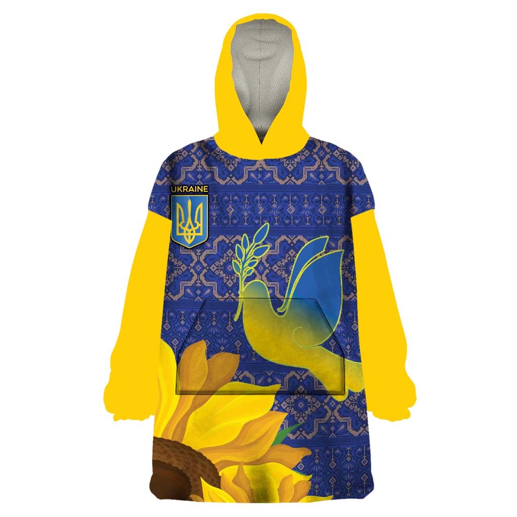 Ukraine Peace Dove Wearable Blanket Hoodie Ukraine Sunflower With Folk Patterns - Wonder Print Shop