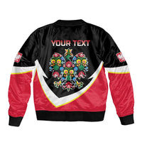 Personalized Poland Wycinanki Eagle Sleeve Zip Bomber Jacket Polish Traditional Floral Folk Pattern - Wonder Print Shop