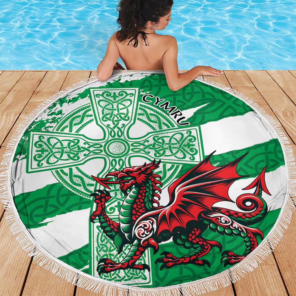 Wales Celtic Cross Beach Blanket Cymru Am Byth Green Version - Wonder Print Shop