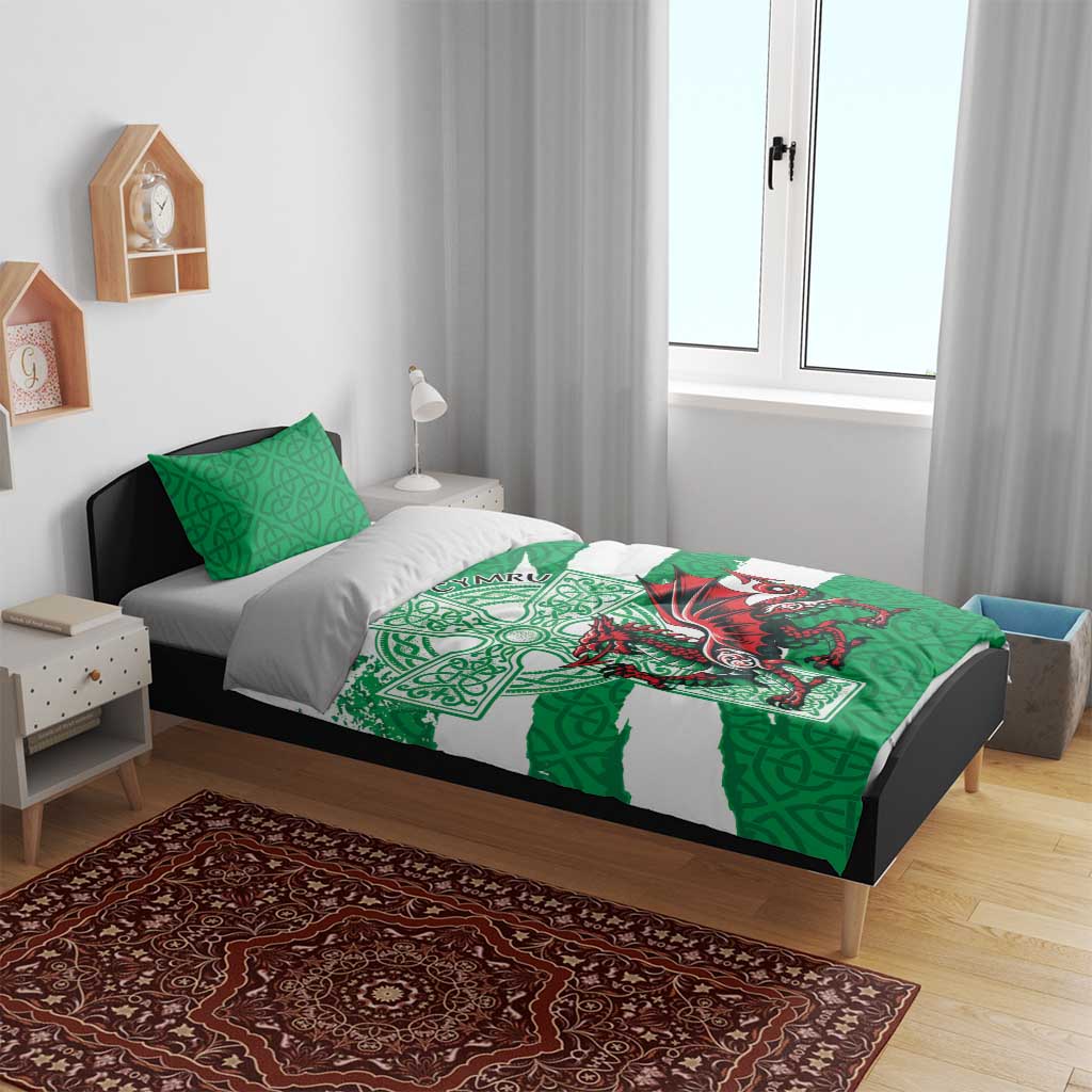Wales Celtic Cross Bedding Set Cymru Am Byth Green Version - Wonder Print Shop