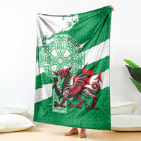 Wales Celtic Cross Blanket Cymru Am Byth Green Version - Wonder Print Shop