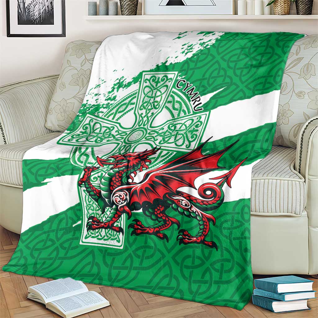 Wales Celtic Cross Blanket Cymru Am Byth Green Version - Wonder Print Shop