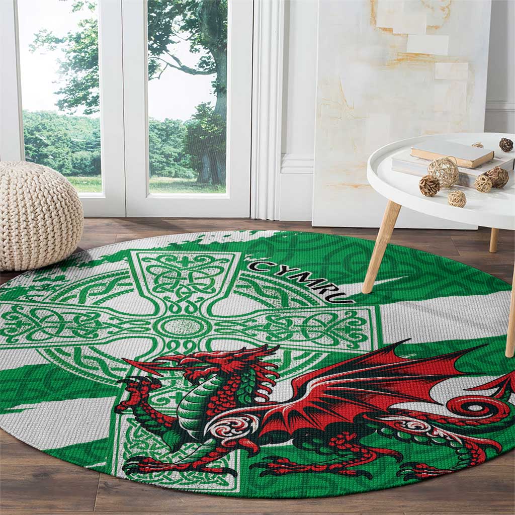 Wales Celtic Cross Round Carpet Cymru Am Byth Green Version - Wonder Print Shop
