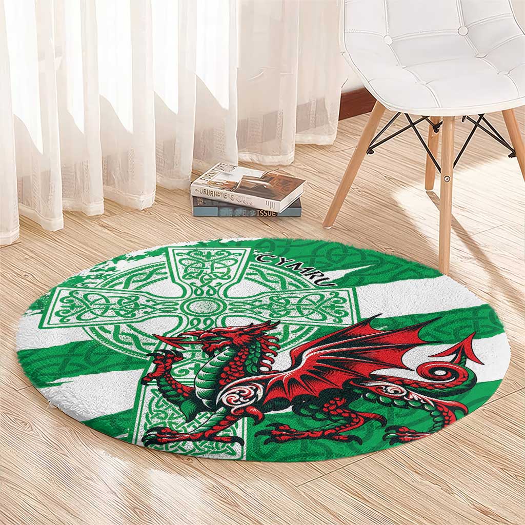 Wales Celtic Cross Round Carpet Cymru Am Byth Green Version - Wonder Print Shop