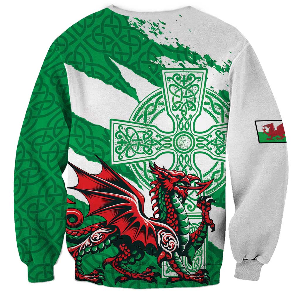 Wales Celtic Cross Sweatshirt Cymru Am Byth Green Version - Wonder Print Shop