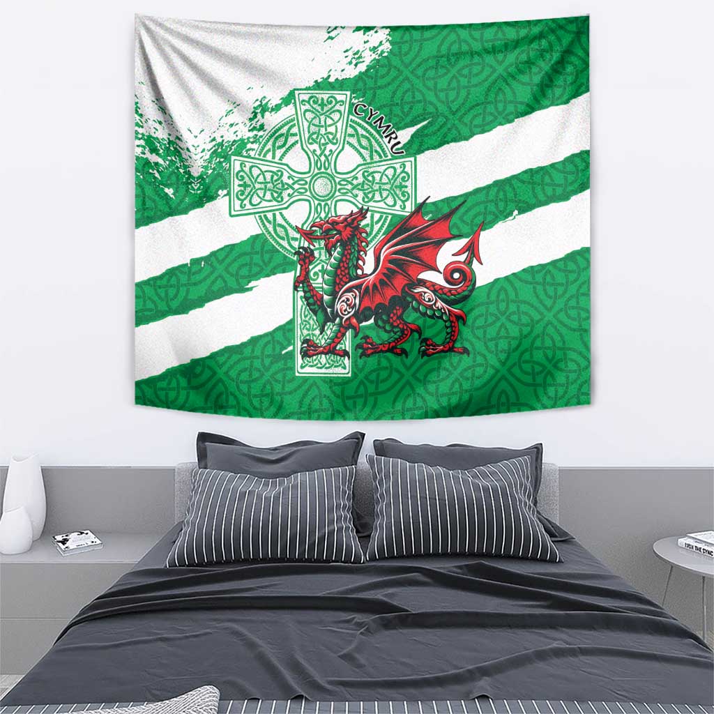 Wales Celtic Cross Tapestry Cymru Am Byth Green Version - Wonder Print Shop