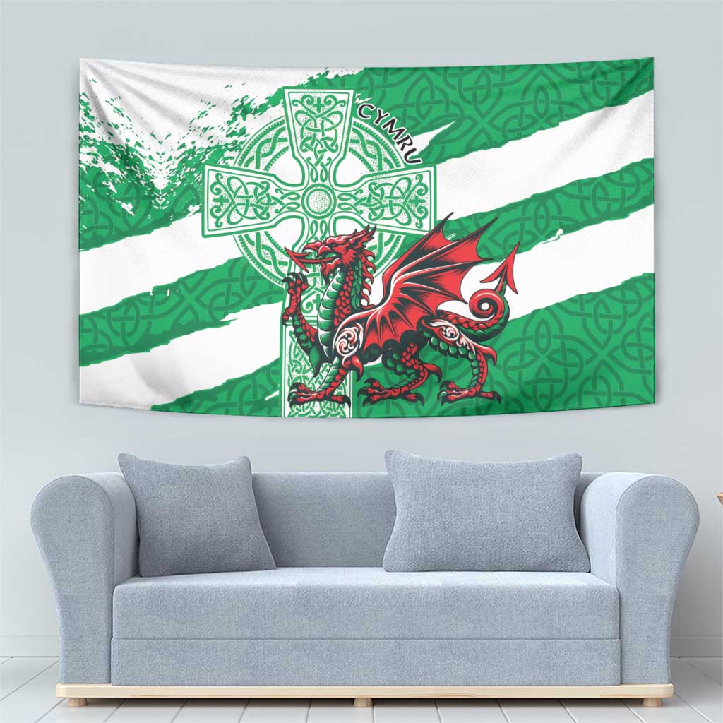 Wales Celtic Cross Tapestry Cymru Am Byth Green Version - Wonder Print Shop