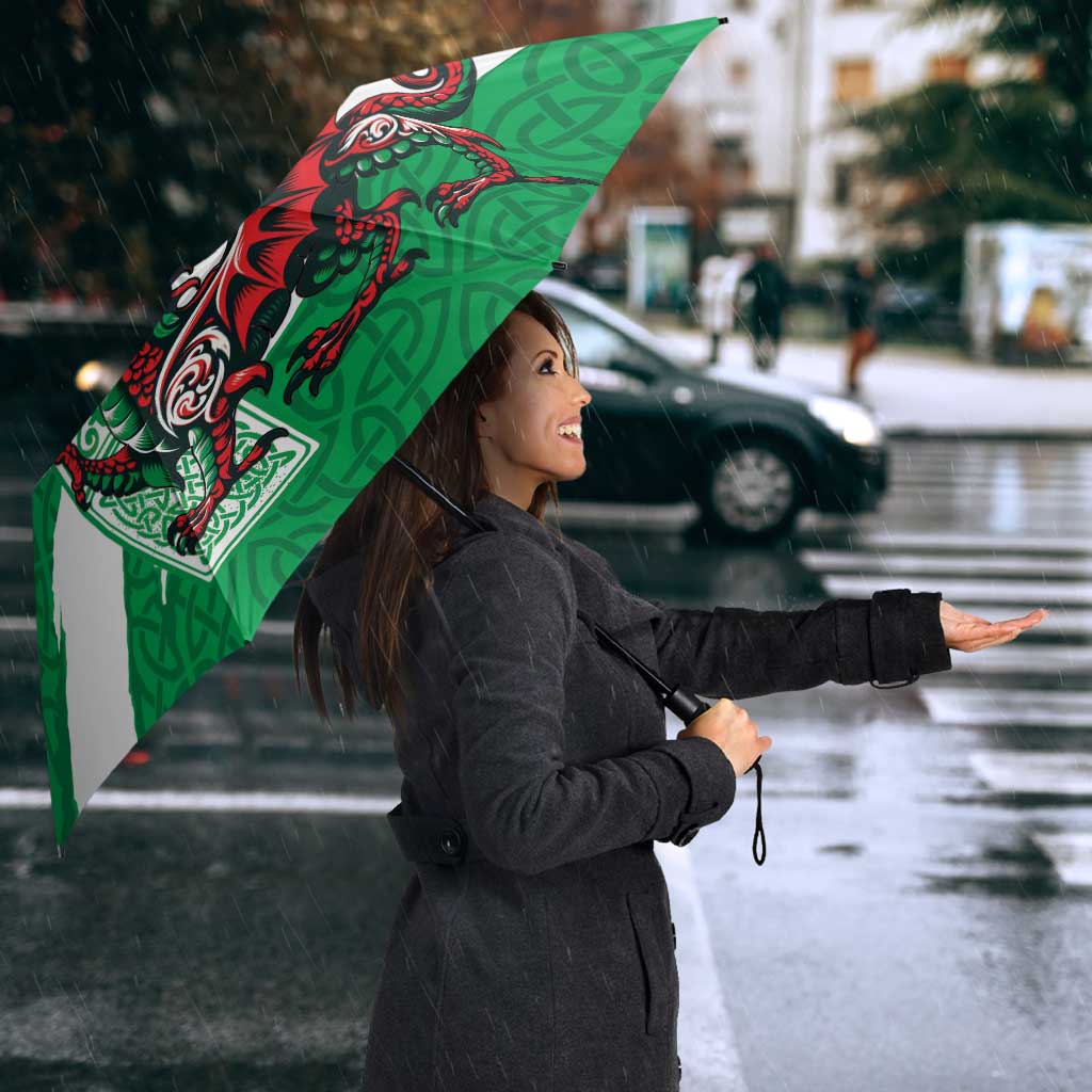 Wales Celtic Cross Umbrella Cymru Am Byth Green Version - Wonder Print Shop