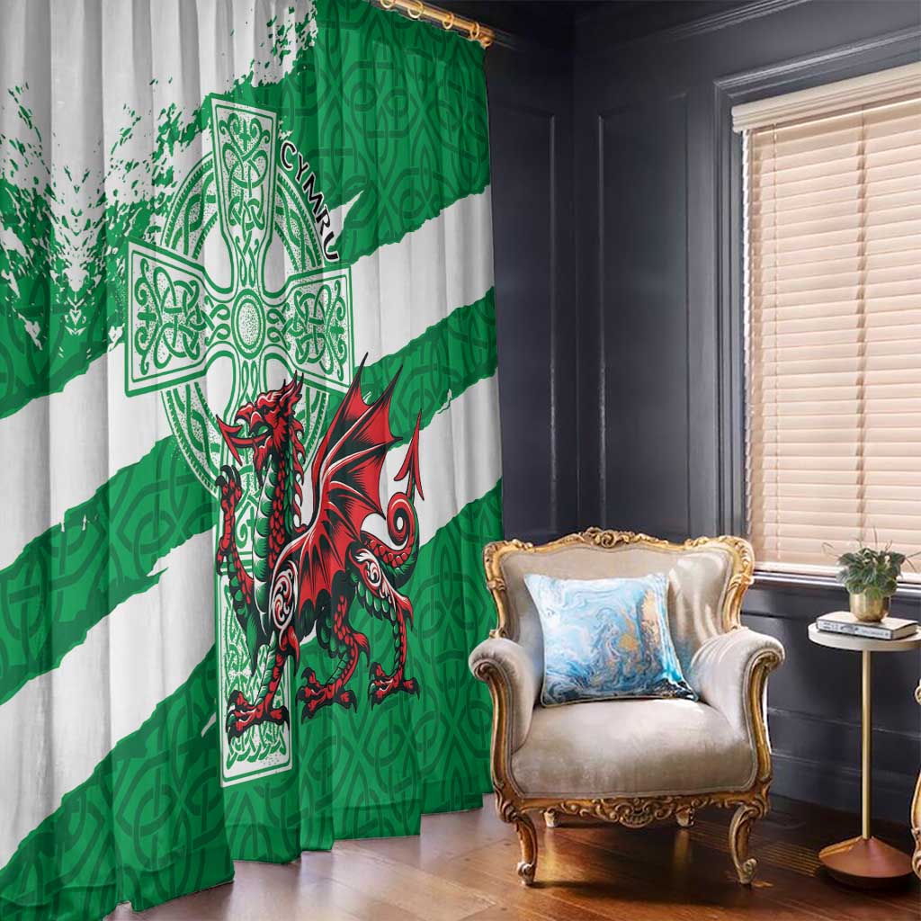 Wales Celtic Cross Window Curtain Cymru Am Byth Green Version - Wonder Print Shop