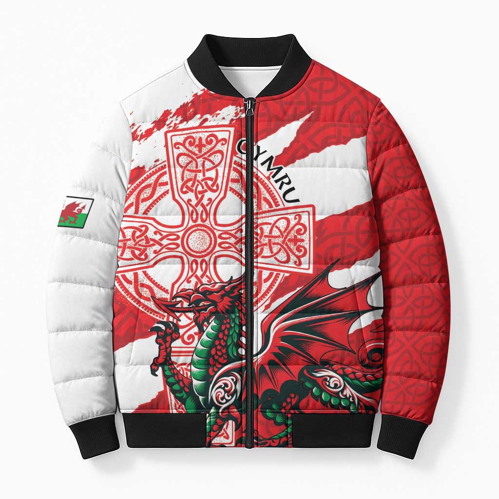Wales Celtic Cross Bomber Puffer Jacket Cymru Am Byth Red Version - Wonder Print Shop