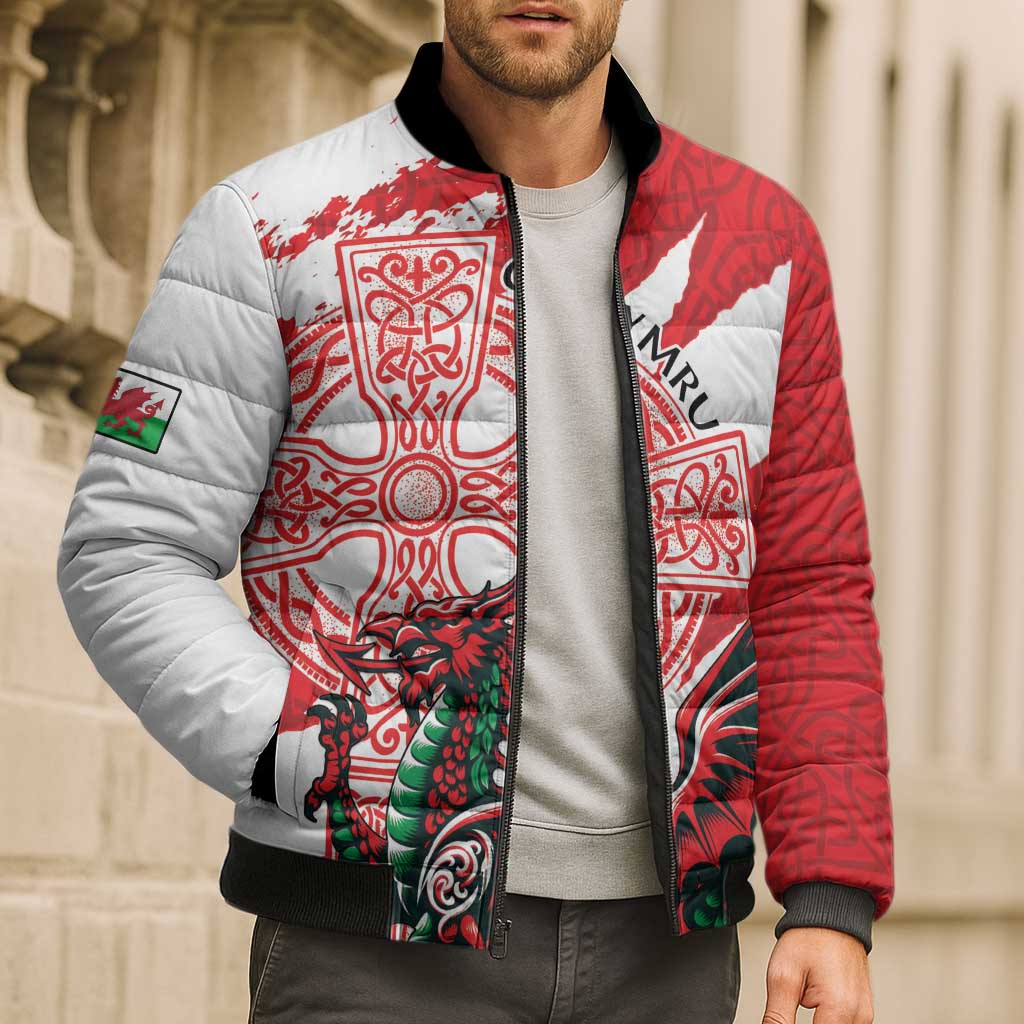 Wales Celtic Cross Bomber Puffer Jacket Cymru Am Byth Red Version - Wonder Print Shop