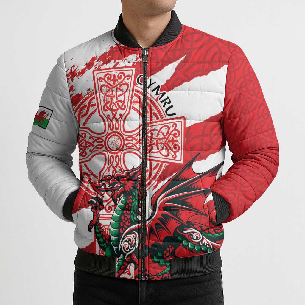 Wales Celtic Cross Bomber Puffer Jacket Cymru Am Byth Red Version - Wonder Print Shop