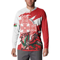 Wales Celtic Cross Button Sweatshirt Cymru Am Byth Red Version - Wonder Print Shop