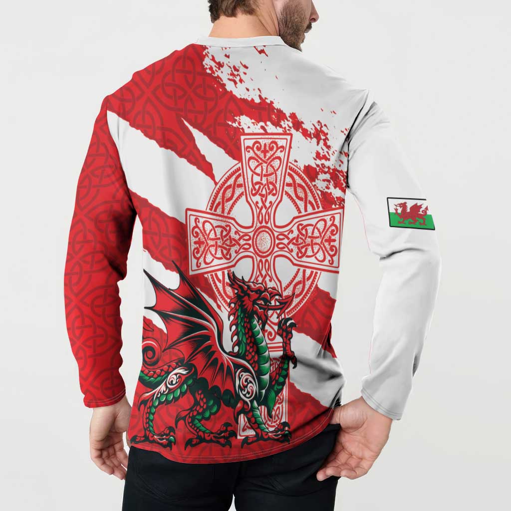 Wales Celtic Cross Button Sweatshirt Cymru Am Byth Red Version - Wonder Print Shop