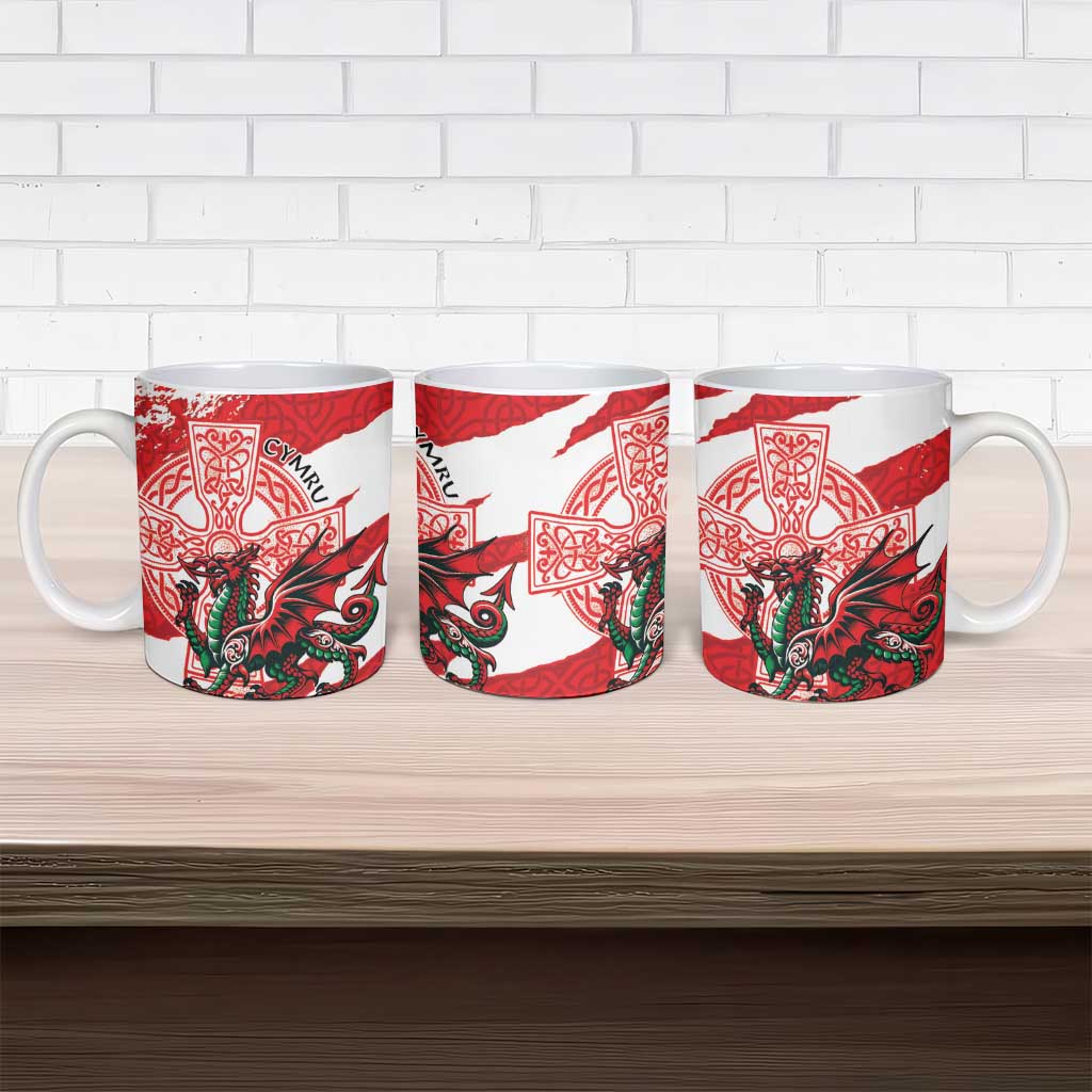 Wales Celtic Cross Ceramic Mug Cymru Am Byth Red Version - Wonder Print Shop