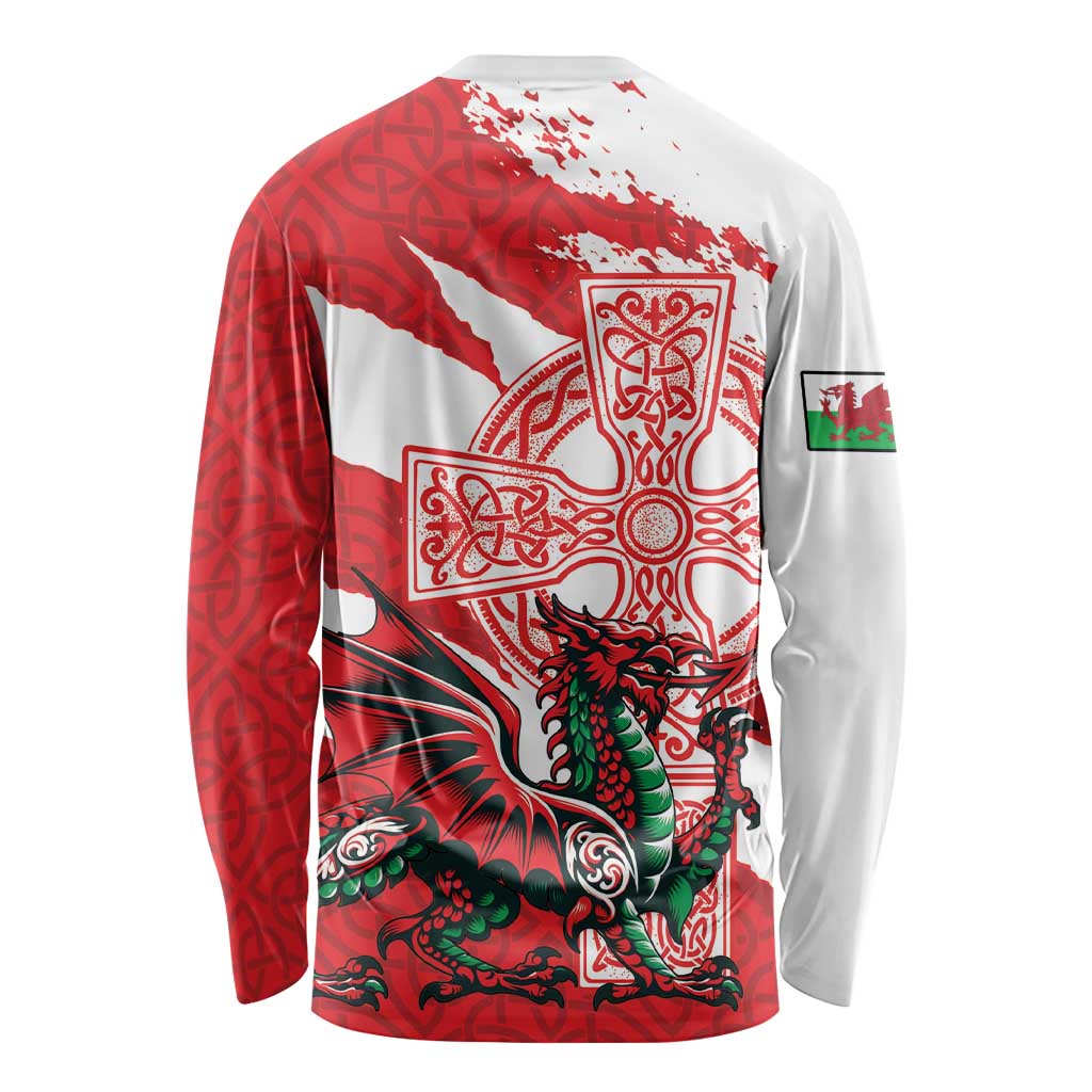 Wales Celtic Cross Long Sleeve Shirt Cymru Am Byth Red Version - Wonder Print Shop