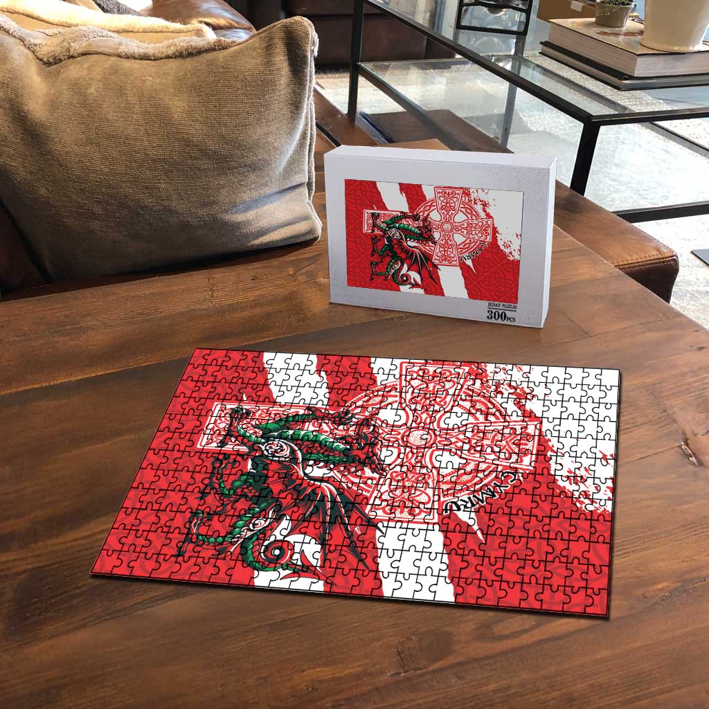 Wales Celtic Cross Puzzle Cymru Am Byth Red Version - Wonder Print Shop