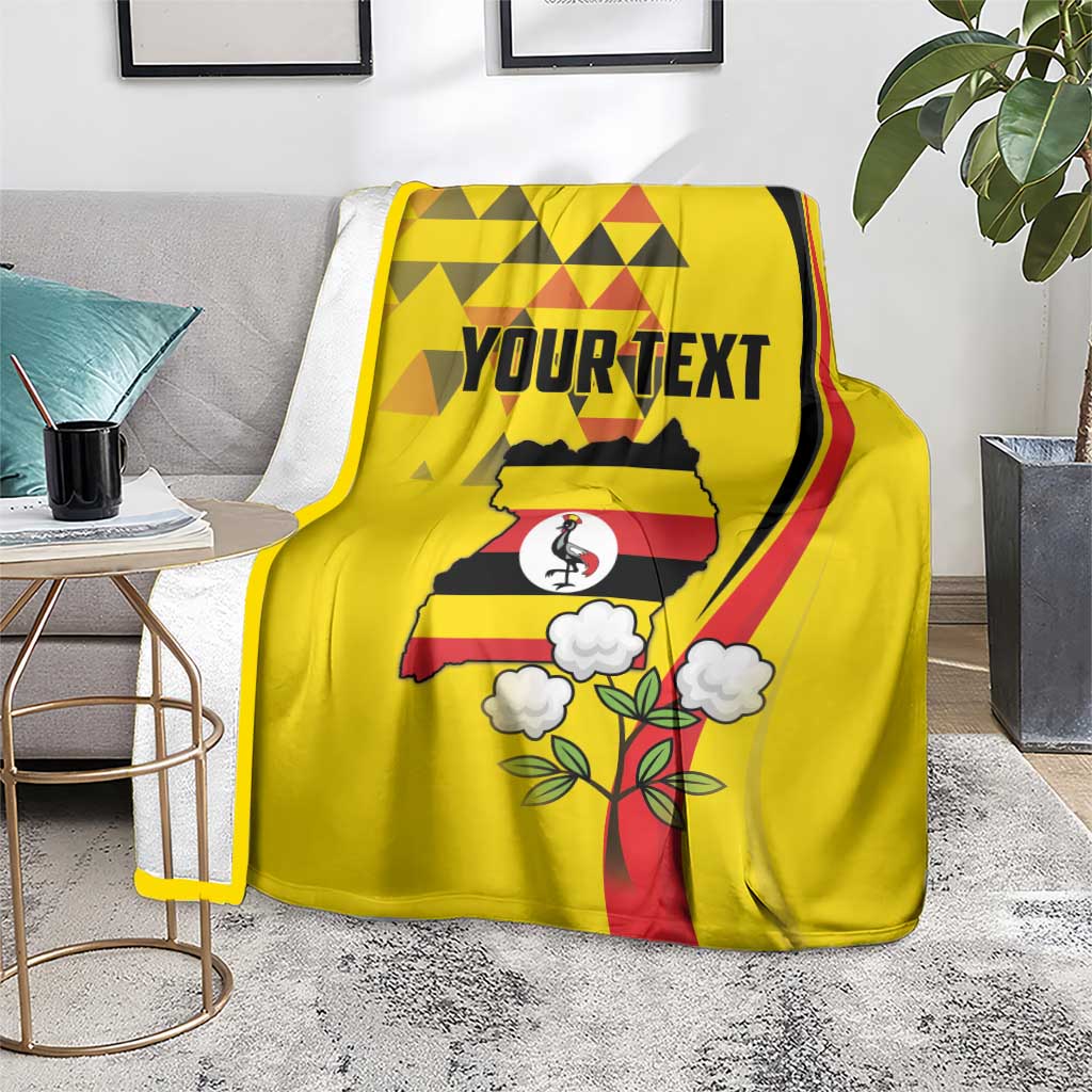 Yellow Independence Day throw blanket with crowned crane bird graphic and custom text